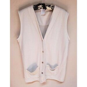 Hot Cotton Woomens V-Neck Button Front Sweater Vest Medium Beige Pocket